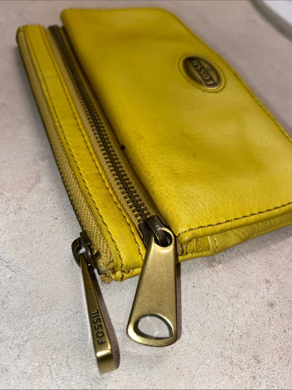 Fossil Bright Yellow Emory Leather Zip Pouch Wallet